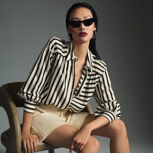 Maeve Anthropologie Long Sleeve Button Up Multi Striped Shirt Size Medium